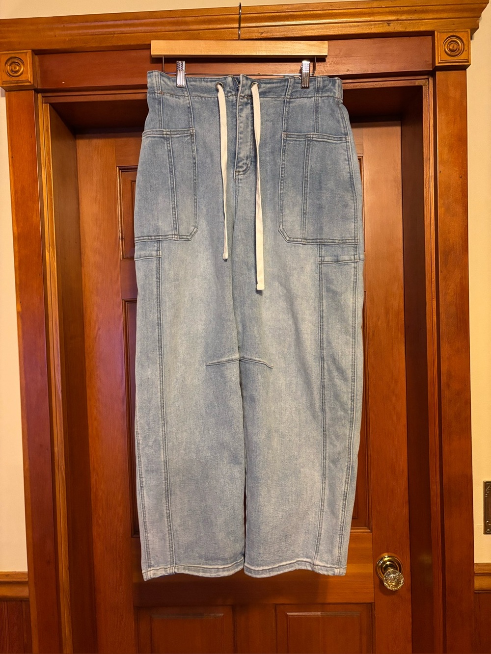 Risen Los Angeles Light Blue Drawstring High-Waist Women's barrel leg Jeans